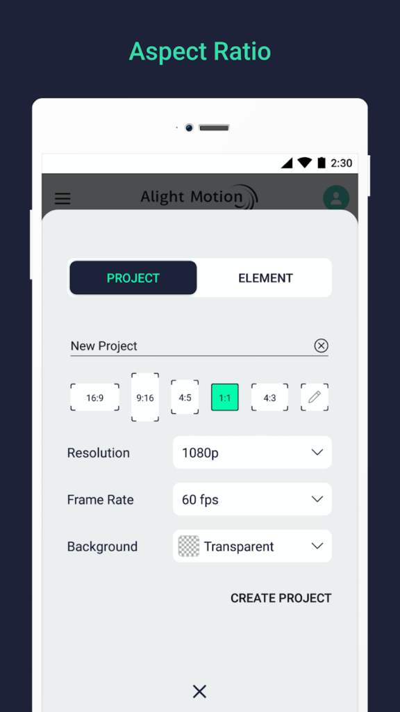alight motion aspect ratio feature