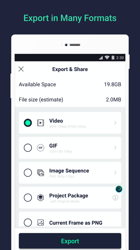 alight motion export feature